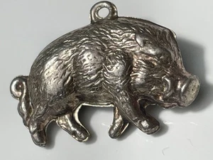 Antique Victorian vintage solid sterling silver lucky pig charm pendant prosper - Picture 1 of 15