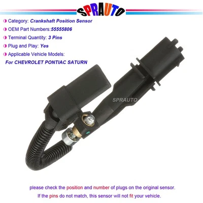 Crankshaft Position Sensor For Chevrolet Aveo 5 Saturn Pontiac G3 PC831 55555806 - Image 1 of 4