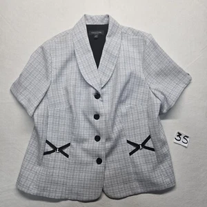 Perceptions New York Jacket Coat Button Up Gray with Black Trim Pockets Size 18W - Picture 1 of 6