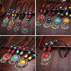 Retro Ethnic Style Jewelry Long Necklace Dance Pendant Wood Bead Sweater Chain