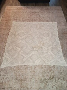 Antique Table Cover Mid 1900s Hand Crochet Linen  - Picture 1 of 5