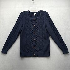 LL Bean Chunky Cable Knit Cotton Grandmacore Cardigan Navy Sweater Button Sz L