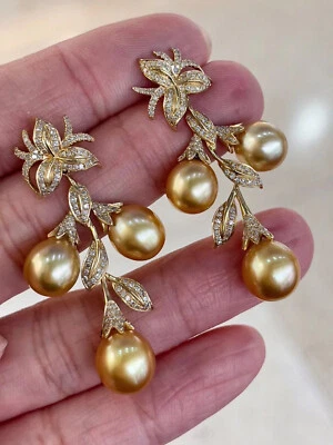 precioso par de pendientes colgantes pera oro redondo mar sur 8-10 mm 925s (tim) Foto 1 de 3