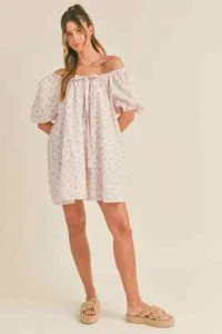 MABLE DALEYZA CREMEFARBENES GEBLÜMTES PUFF-MINIKLEID GRÖSSE L/LARGE - Bild 1 von 19