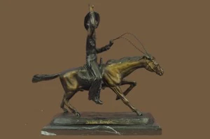 Frederic Remington Western Cowboy Horse Rodeo BRONZE Sculpture SIGND Figurine NR - Picture 1 of 7