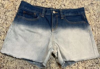 ANTIGUO PANTALÓN CORTO VAQUERO AZUL MARINO NIÑA GRANDE Talla 14 OMBRÉ 5-Bolsillos-Cintura Ajustada-NUEVO SIN ETIQUETAS Foto 1 de 4