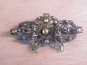 RARE ANTIQUE OTTOMAN BALKAN GILDED SILVER FILIGREE BROOCH HAND KNITTED- MID 19TH - Picture 1 of 12