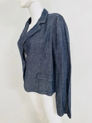 Giorgio Armani Black Label Blue Linen Blazer Jacket IT48 Fits S/Small M - Image 1 of 4