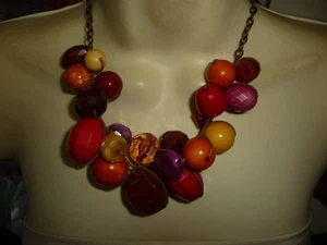 HARVEST HERBSTFARBEN GROSSE BAUMELNDE PERLEN 8" L LATZ AUSSAGE HALSKETTE #30/30 - Bild 1 von 12