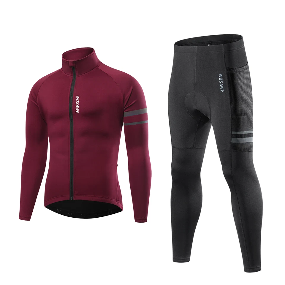 WOSAWE Hombres Invierno Térmico Polar Ciclismo Chaqueta Conjuntos Apretados Ropa Deportiva Reflectante Foto 1 de 4