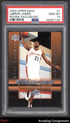 2003-04 Upper Deck 新秀独家 #1 勒布朗詹姆斯 RC 骑士 PSA 10 GEM 状况完好 — 第 1/2 张图片