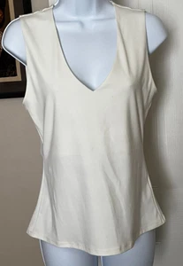 H&M WOMEN'S MINIMALIST LINED TOP IN CLASSIC CREAM SLEEVELESS DEEP V-NECK SIZE M - Picture 1 of 7