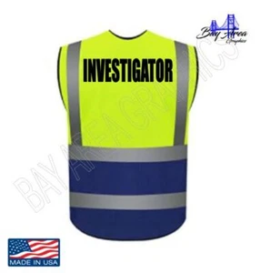 INVESTIGATOR HI-Visibility Safety Vest YELLOW-BLUE 2"REFLECTIVE Strips +POCKETS - Picture 1 of 4
