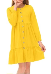 BesserBay Mädchen Button-Down Langarm Stufen Swing Midikleid mit Taschen 4-12 Jahre - Bild 1 von 9