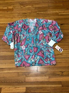 Camicia scrub top donna vintage GALS Scrub Time bottoni a pressione manica lunga nuova con etichette NOS - Foto 1 di 10