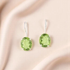 Natural Peridot Gemstone 925 Sterling Silver Handmade Jewelry Earrings For Wife - Picture 1 of 6