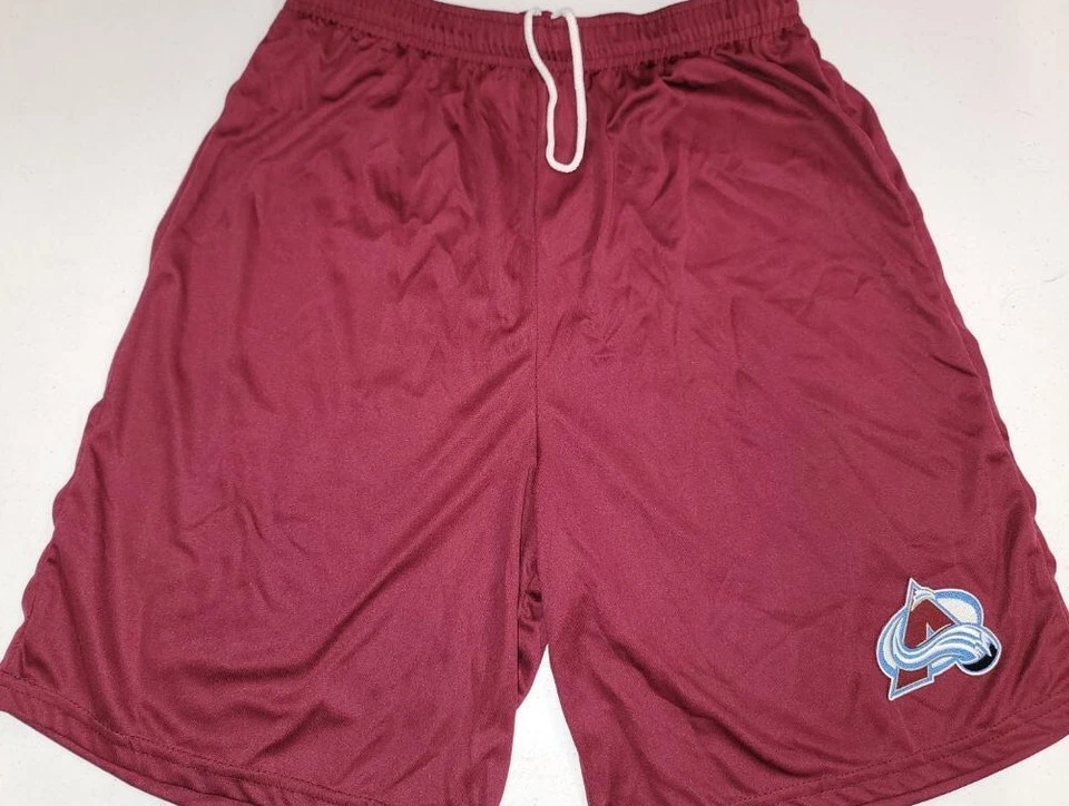 0724 Hombres COLORADO AVALANCHE Poliéster Jersey PANTALONES CORTOS GRANATE Bolsillos Foto 1 de 1