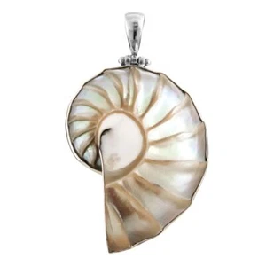 925 Sterling Silver Fifi Rose Paisley Nautilus Shell Pendant, 2 3/8" - Picture 1 of 3