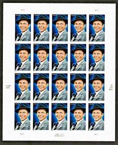 #4265 MHN, FRANK SINATRA-ACTOR-SINGER LEGEND OF HOLLYWOOD SHEET, FV $8.40 (2008) - Picture 1 of 2