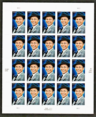 #4265 MHN, FRANK SINATRA-ACTOR-SINGER LEGEND OF HOLLYWOOD SHEET, FV $8.40 (2008) - Image 1 of 2
