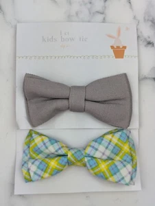 2 Kids PreTie Bow Tie Clip On Gray & Plaid - Picture 1 of 5
