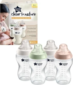 Tommee Tippee 4x 340ml Closer Nature Baby Bottles Teat 3m+ - Picture 1 of 1