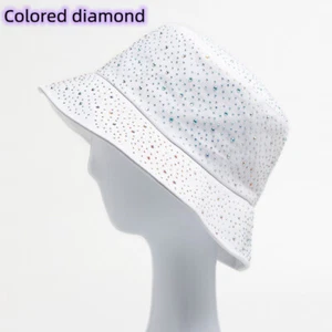 Glitter Crystal Wide Brim Fisherman Hat 1X Ladies Rhinestone Bling Bucket Cap - Picture 1 of 20