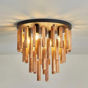 Rustic Oak & Black 5-Light Ceiling Light, Semi Flush Mount, Farmhouse Style - Picture 1 of 5