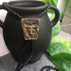 Rodeo Bolo Tie Western Cowboy Black Leather Necktie New Free Ship A1855 - Picture 1 of 3