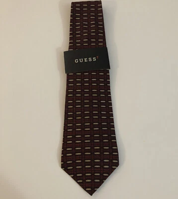 NWT GUESS Mens Gold & Silver Abstract Print Silk Tie Necktie - Image 1 of 4