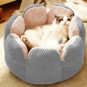 Pet Dog Cat Bed Round Flower Kitten Warm Sleeping Nest Bed Cat Igloo Cave House - Picture 1 of 8