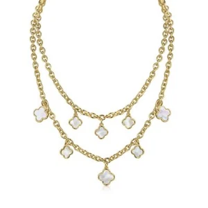 Damen Kette Gold vergoldet Perlmutt 24 Karat Blume 2er Kette WASSERFEST K6227D1 - Bild 1 von 5
