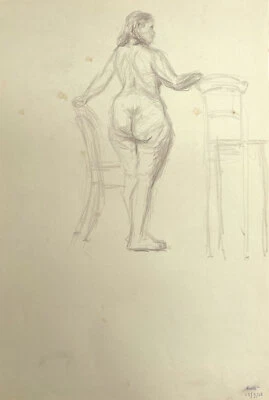 Harold Kopel ROI Graphite Drawing 1958 Standing Female Nude Life Study 2 - Image 1 of 2