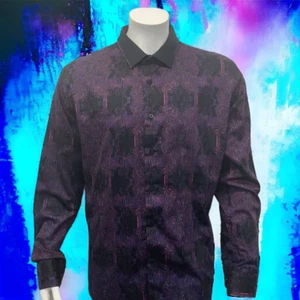Camisa de vestir para hombre BARABAS púrpura negro rosa diseños abstractos manga larga talla XL - Imagen 1 de 12