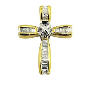 10K Solid Yellow & White Gold Diamond .23 Total Carats Cross Slide Pendant - Picture 1 of 7