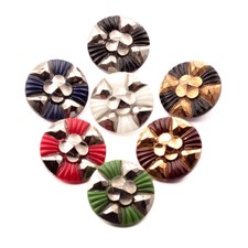Vintage Deco Czech glass buttons (7) 23mm gold gilt silver daisy flower buttons