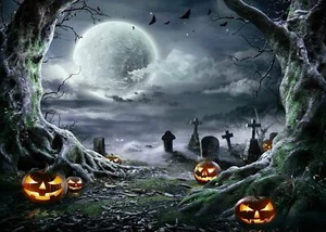 7X5FT Halloween Backdrop Photography Background Horror Moon Night Scary Cemet... - Picture 1 of 7