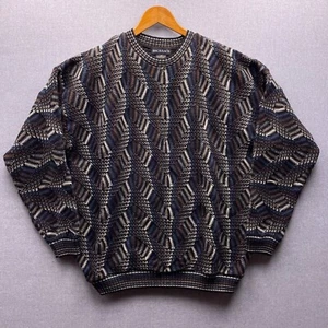 Vtg Bachrach Geometric Wavy Adult Large Acrylic Wool Crewneck Sweater Mens NWT - Picture 1 of 13