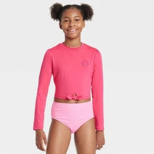 IIH) Top de baño con cara sonriente manga larga protector contra erupciones para niñas - clase de arte rosa XL 14 - Imagen 1 de 1