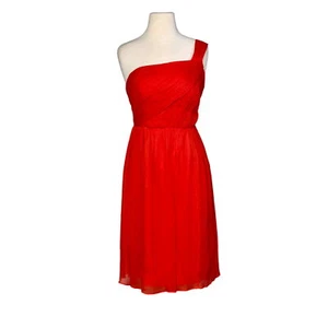 J Crew Vivid Poppy Red Pure Silk Lucienne One-Shoulder Chiffon Mini Dress Size 6 - Picture 1 of 12