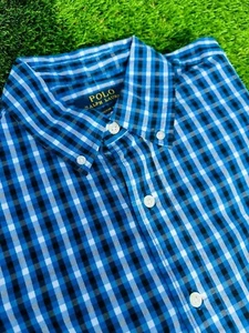 POLO RALPH LAUREN Custom Fit BLUE/BLACK Oxford Long Sleeve Men's Shirt (Medium) - Picture 1 of 6
