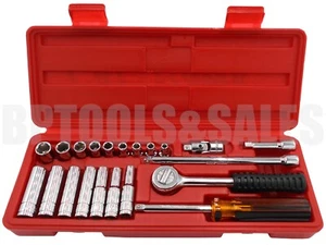 21 Pc 1/4" DR. Socket Set (SAE) Size Socket Ratchet Wrench Tool Deep Socket Set - Picture 1 of 1