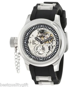 INVICTA RUSSIAN DIVER BLACK RUBBER+SILVER AUTOMATIC SKELETON LEFT HAN WATCH 1824 - Picture 1 of 3