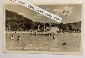 EARLY LIGONIER VALLEY BATHING BEACH PA. LINCOLN HIGHWAY RPPC REAL PHOTO POSTCARD - Picture 1 of 3