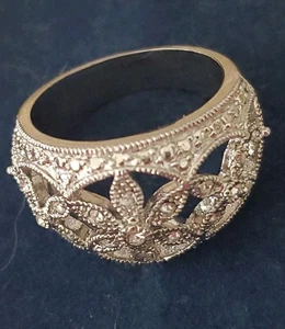  MARCASITES CZ SILVER TONE RING SIZE 8.5.  ~~~  09 - Picture 1 of 10