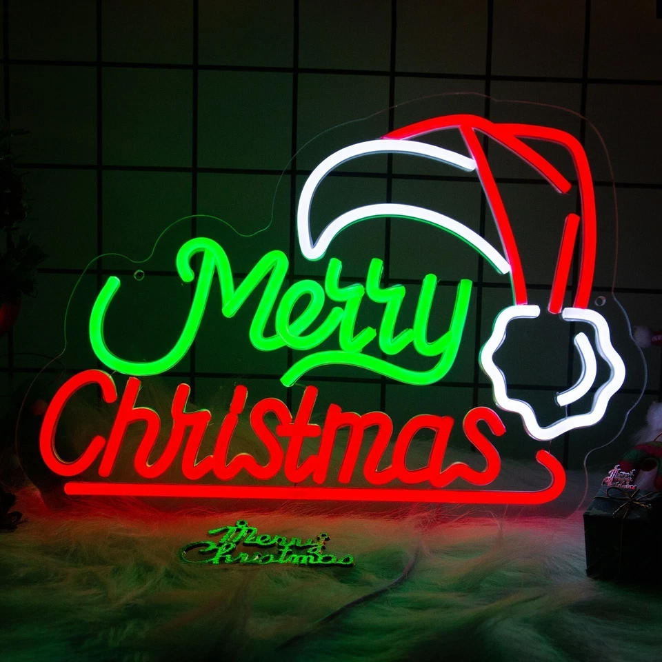 Merry Christmas Neon Sign LED Christmas Hat Neon Light USB Christmas Decor - image 1 of 4