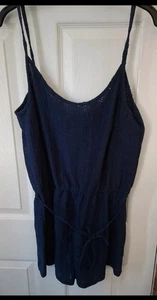 Navy blue aztec design size M strappy shorts playsuit - Picture 1 of 7