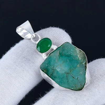 Green Aventurine Rough 925 Silver Plated Handmade Pendant of 1.76" - Image 1 of 3