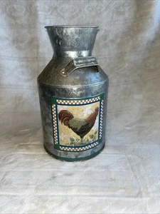 The Tin Box Company Farmhouse Milk Bucket Utensil Holder 10.5” Rooster EUC Rare - Picture 1 of 6