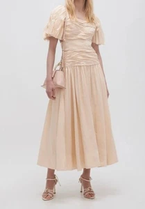 Aje Marianne Ruched Midi Dress Coconut Cream Size AU 8 US 4 New - Picture 1 of 14